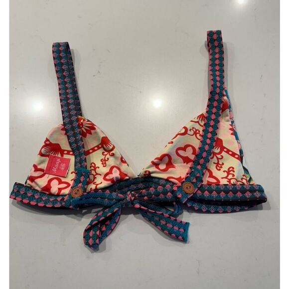 Maaji Size Small Triangle Bikini Top Colorful Floral Print Swim Artsy Tie Back - Picture 2 of 9